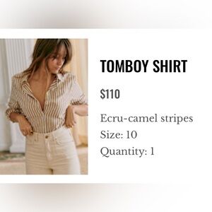 Sezane Tomboy Shirt Ecru-camel Stripes - Size 10